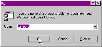 type winipcfg in the box and select OK